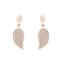 Brass Drop Earring sterling silver post pin Leaf plated for woman & with rhinestone nickel lead & cadmium free 29mmx9.6mm Sold By Pair