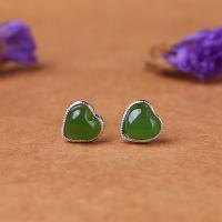 Hetian Jade Stud Earring with 925 Sterling Silver plated & for woman green nickel lead & cadmium free 7*9mm Sold By Pair