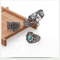 Zinc Alloy Ring Set with acrylic rhinestone & turquoise antique silver color plated for woman nickel lead & cadmium free 17mm 19mm 44*20mm Sold By Set