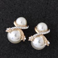 Zinc Alloy Stud Earring with ABS Plastic Pearl gold color plated for woman & with rhinestone nickel lead & cadmium free Sold By Pair