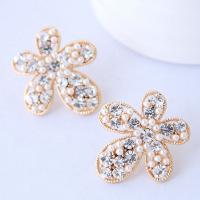 Zinc Alloy Stud Earring with ABS Plastic Pearl Flower gold color plated for woman & with rhinestone nickel lead & cadmium free Sold By Pair