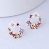 Zinc Alloy Stud Earring Flower gold color plated for woman & with rhinestone nickel lead & cadmium free 10mm Sold By Pair