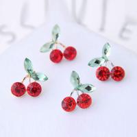 Tibetan Style Stud Earring, with Resin Rhinestone, Cherry, plated, Korean style & for woman, more colors for choice, nickel, lead & cadmium free, 16x20mm, Sold By Pair
