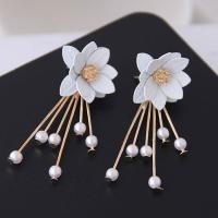 Zinc Alloy Split Earring with ABS Plastic Pearl Flower gold color plated for woman & with rhinestone nickel lead & cadmium free Sold By Pair