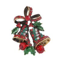 Zinklegierung Brosche, Weihnachtsglocke, Messing antik Farbe überzogen, für Frau & mit Strass, frei von Nickel, Blei & Kadmium, 38mmx27mm, verkauft von PC