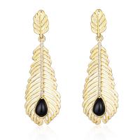Zinc Alloy Drop Earrings Leaf plated for woman & with rhinestone nickel lead & cadmium free 65mmx20mm Sold By Pair