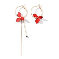 Zinc Alloy Asymmetric Earrings Flower gold color plated for woman nickel lead & cadmium free 123mm 47mm Sold By Pair