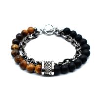 Gemstone Bracelets, Stainless Steel, with Black Stone, different materials for choice & for man, Sold Per Approx 8.46 Inch Strand