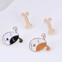 Zinc Alloy Asymmetric Stud Earrings Dog and Bone gold color plated for woman & enamel nickel lead & cadmium free 18mm Sold By Pair
