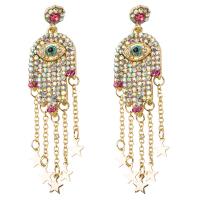 Zinc Alloy Tassel Earring with Acrylic gold color plated for woman & with rhinestone Sold By Pair