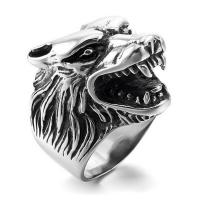 Палец кольцо из нержавеющей стали, нержавеющая сталь, Волк, Мужская & разный размер для выбора & чернеют, не содержит никель, свинец, 22mm, продается PC