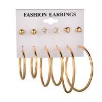 Tibetan Style Earring Set, gold color plated, for woman & with rhinestone, nickel, lead & cadmium free, 4mm,5mm,6mm, 6Pairs/Set, Sold By Set