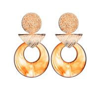 Resin Drop Earring gold color plated for woman & hammered 90*40mm Sold By Pair