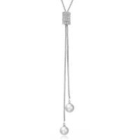 Zinklegierung Pullover Halskette, mit Perlen, plattiert, Micro pave Strass & für Frau, keine, frei von Nickel, Blei & Kadmium, 160mm, verkauft per ca. 27.5 ZollInch Strang