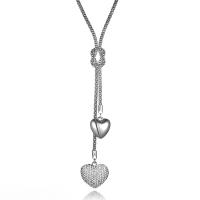Zinek svetr řetěz náhrdelník, Srdce, barva stříbrná á, mikro Pave drahokamu & pro ženy, nikl, olovo a kadmium zdarma, 20*20mm,25*27mm, Prodáno za Cca 20.5 inch Strand