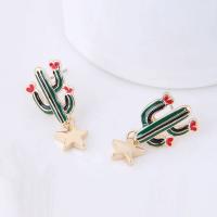 Zinc Alloy Drop Earrings Opuntia Stricta gold color plated for woman & enamel nickel lead & cadmium free Sold By Pair