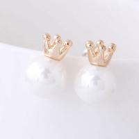Tibetan Style Stud Earring, with ABS Plastic Pearl, Crown, gold color plated, for woman, nickel, lead & cadmium free, 10x15mm, Sold By Pair