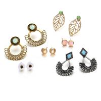 Zinc Alloy Earring Set Stud Earring & earring with Acrylic gold color plated for woman & hollow multi-colored nickel lead & cadmium free 11mm 33mm 34mm 36mm Sold By Set