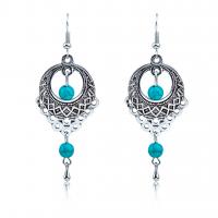 Tibetan Style Drop Earrings, with turquoise, antique silver color plated, for woman & hollow, blue, nickel, lead & cadmium free, 63mm, Sold By Pair