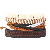 PU Leather Bracelet Set, with Faux Leather & Linen, Unisex, 60mm, Length:Approx 8.6 Inch, 4Strands/Set, Sold By Set