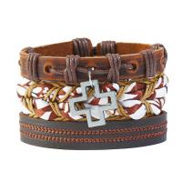 PU Leather Bracelet Set, with Faux Leather & Tibetan Style, Cross, antique silver color plated, three pieces & Unisex, 60mm, Length:Approx 7.08 Inch, 3Strands/Set, Sold By Set