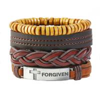PU Leather Bracelet Set with Faux Leather & Linen & Zinc Alloy 4 pieces & Unisex 60mm Length Approx 8.6 Inch Sold By Set