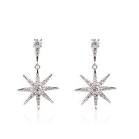 Zinc Alloy Drop Earrings sterling silver post pin Eight Point Star silver color plated micro pave cubic zirconia & for woman nickel lead & cadmium free 26*15mm Sold By Pair