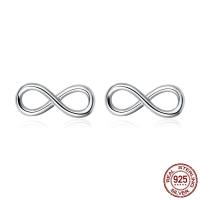 925 Sterling Silver Stud Earrings, Infinity, platinum plated, for woman & hollow, 6x13mm, Sold By Pair