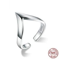 925 de prata esterlina Cuff Ring Finger, platinado, para mulher, 3mm, 14mm, tamanho:6-8, vendido por PC