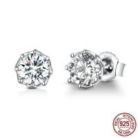 925 Sterling Silver Stud Earrings, Flat Round, platinum plated, for woman & with cubic zirconia, 6mm, Sold By Pair
