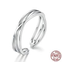 925 Sterling Silver Cuff Finger Ring, platinum plated, for woman & hollow, 4mm, US Ring Size:6-8, Sold By PC