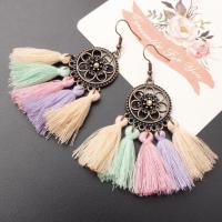 Tibetan Style Tassel Earring, with Cotton Thread, Tibetan Style earring hook, for woman & with rhinestone, more colors for choice, lead & cadmium free, 25x80mm, Sold By Pair