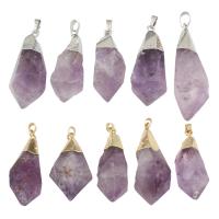 Amethyst Pendant, with Brass, Nuggets, gold color plated, Different Shape for Choice, purple, 17x19x52mm-18x16x44mm, Hole:Approx 4x6mm, 10PCs/Bag, Sold By Bag