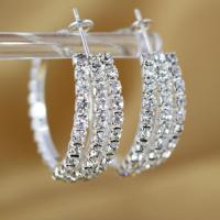 Brass Hoop Earring silver color plated for woman & with cubic zirconia nickel lead & cadmium free Sold By Pair