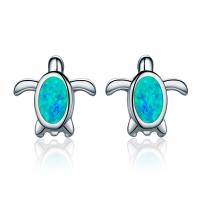 925 Sterling Silver Stud Earrings with Opal Turtle platinum plated for woman Sold By Pair