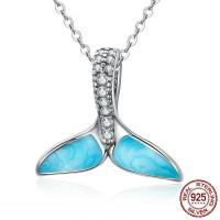 Cubic Zirconia Micro Pave 925 Sterling Silver Pendant, Mermaid tail, real silver plated, micro pave cubic zirconia & for woman & enamel, skyblue, 16x17mm, Hole:Approx 1-5mm, Sold By PC
