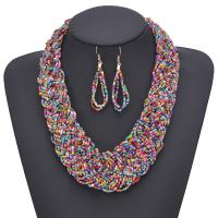 Seedbead Jewelry Set, earring & necklace, with Tibetan Style, with 80mm extender chain, 18K gold plated, for woman, more colors for choice, nickel, lead & cadmium free, 45mm, Length:Approx 18.8 Inch, Sold By Set