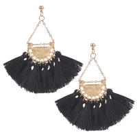 Zinc Alloy Tassel Earring with Cotton Thread gold color plated for woman nickel lead & cadmium free 85mm Sold By Pair