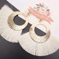 Zinc Alloy Tassel Earring with Cotton Thread zinc alloy post pin plated for woman lead & cadmium free Sold By Pair