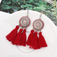 Zinc Alloy Tassel Earring with Cotton Thread plated for woman lead & cadmium free 78mm Sold By Pair