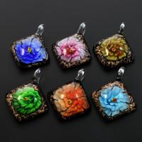 Inner Flower Lampwork Pendants, Squaredelle, gold sand, mixed colors, 28x48x14mm, Hole:Approx 7mm, 12PCs/Box, Sold By Box