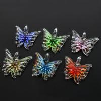 Inner Flower Lampwork Pendants, Butterfly, mixed colors, 42x43x15mm, Hole:Approx 8mm, 12PCs/Box, Sold By Box