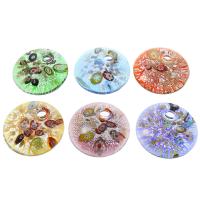 Inner Flower Lampwork Pendants, Flat Round, silver foil, mixed colors, 50x11mm, Hole:Approx 8mm, 12PCs/Box, Sold By Box