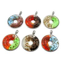 Gold Sand Lampwork Pendants, with Iron, Donut, platinum color plated, mixed colors, 45x48x10mm, Hole:Approx 4mm, 12PCs/Box, Sold By Box