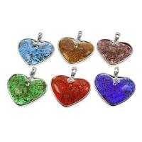 Gold Sand Lampwork Pendants, with Iron, Flat Heart, platinum color plated, mixed colors, 54x59x10mm, Hole:Approx 6mm, 12PCs/Box, Sold By Box