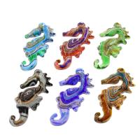Gold Sand Lampwork Pendants, Seahorse, silver powder, mixed colors, 34x68x7mm, Hole:Approx 3mm, 12PCs/Box, Sold By Box