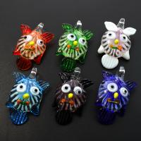 Inner Flower Lampwork Pendants, Owl, bumpy, mixed colors, 30x52x13mm, Hole:Approx 5mm, 12PCs/Box, Sold By Box