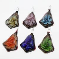 Inner Flower Lampwork Pendants, gold sand, mixed colors, 33x34x12mm, Hole:Approx 5mm, 12PCs/Box, Sold By Box
