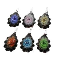 Inner Flower Lampwork Pendants, gold sand, mixed colors, 32x51x13mm, Hole:Approx 7mm, 12PCs/Box, Sold By Box