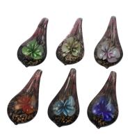 Inner Flower Lampwork Pendants, gold sand, mixed colors, 27x56x15mm, Hole:Approx 9mm, 12PCs/Box, Sold By Box